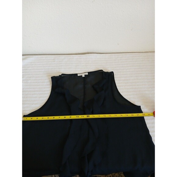 Daniel Rainn Women Blouse L Black Sleeveless Ruffle Front Top‎ Casual Minimalist - Picture 10 of 13